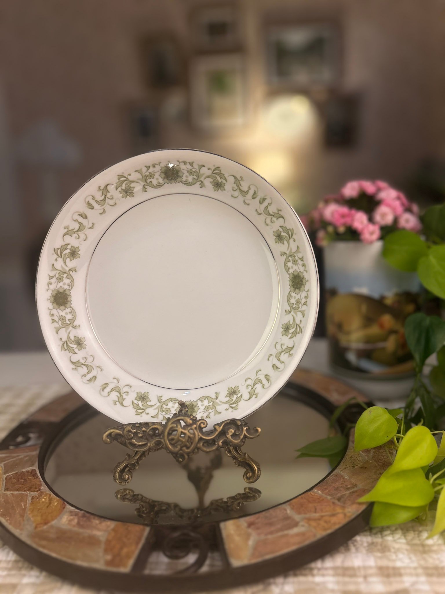Bowl Towne House Green Dale com flores verdes - Imagem 1