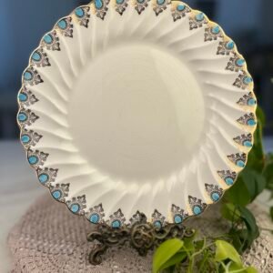 Prato Myott Son & Co England com Detalhes Turquesa e Dourado