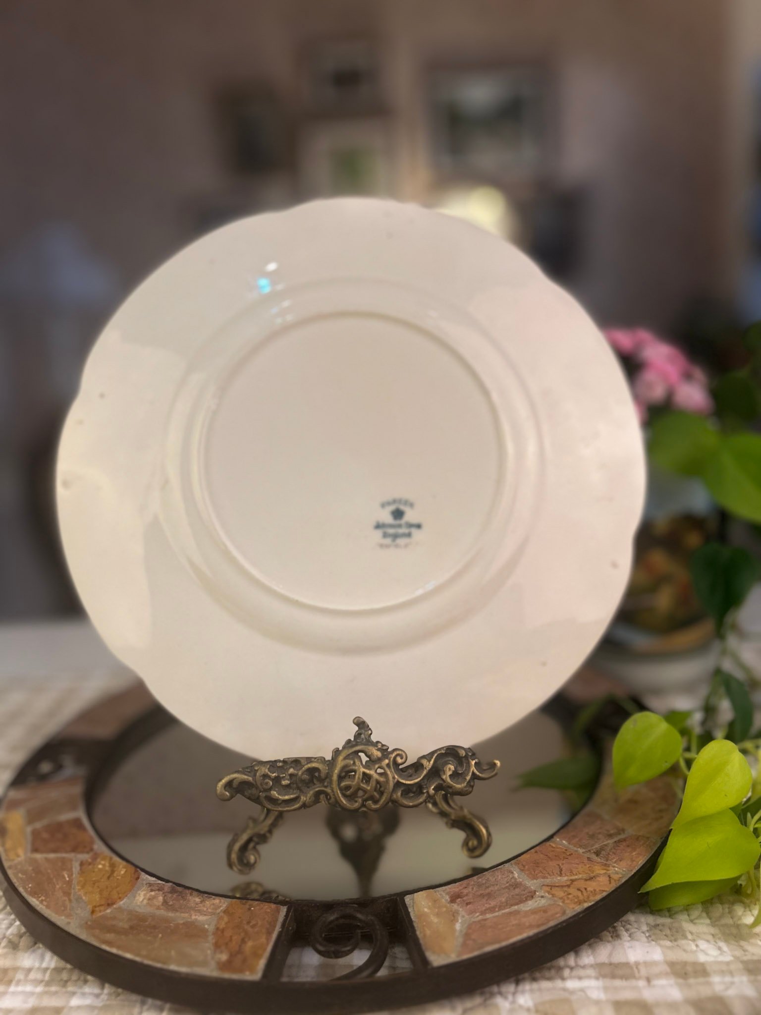 Prato inglês Alfred Meakin com flores e borda verde - Imagem 2