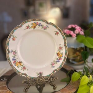 Prato inglês Johnson Bros Pareek com flores e borda verde