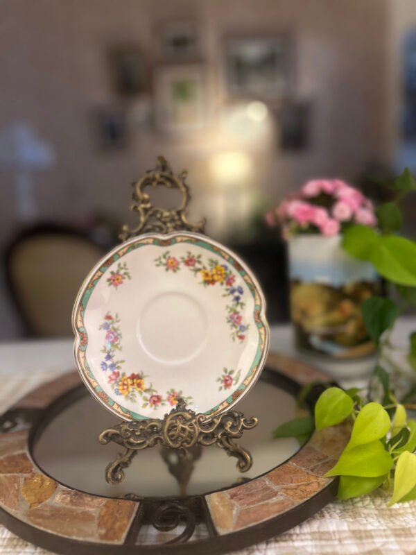 Prato inglês Johnson Bros Pareek floral com borda verde - Imagem 1