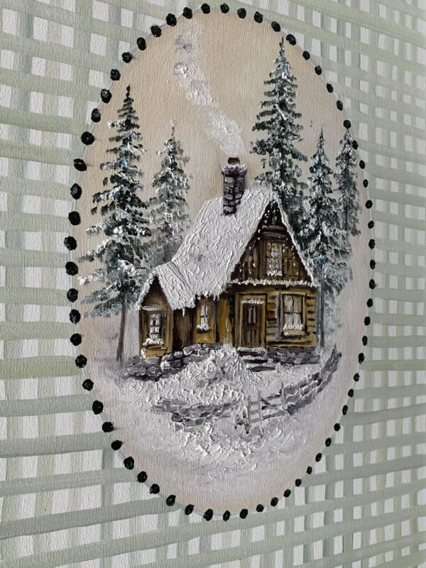 Quadro Inverno na Cabana II - Obra Original Pintada à Mão - Imagem 2