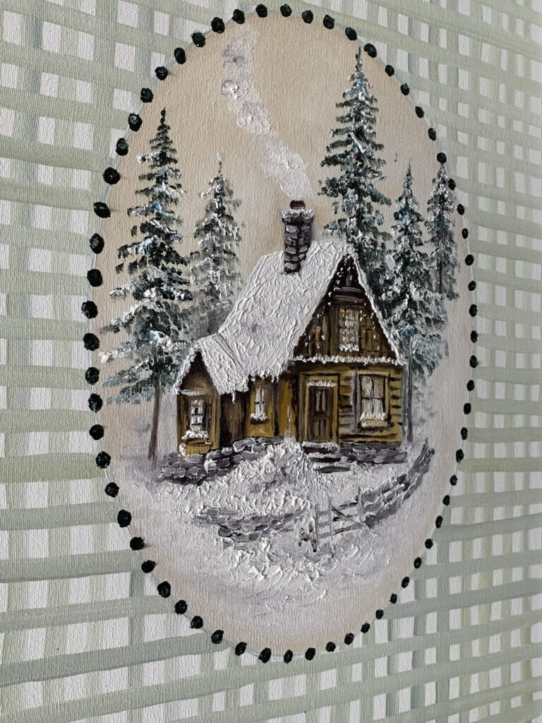 Quadro Inverno na Cabana II - Obra Original Pintada à Mão