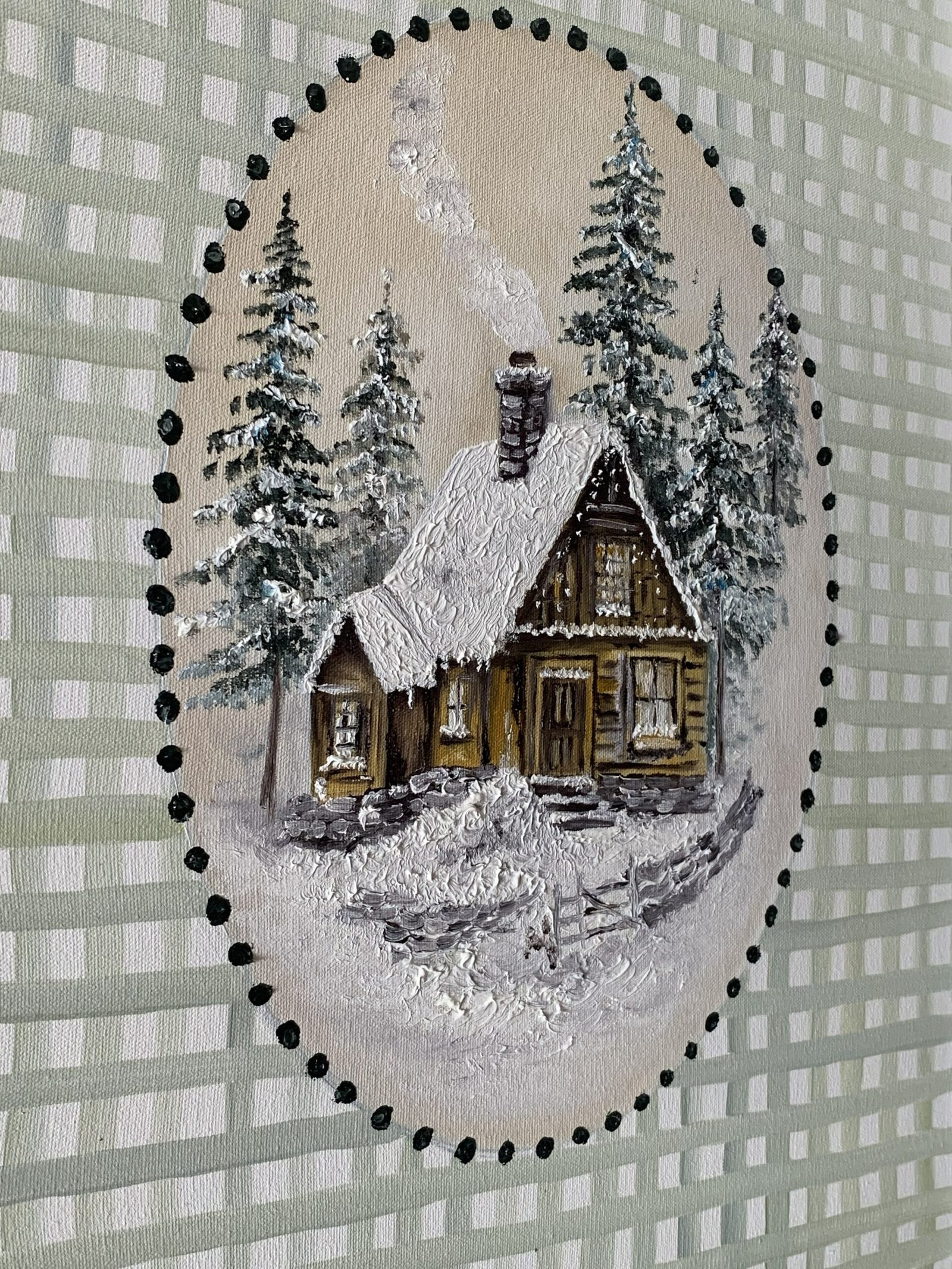 Quadro Inverno na Cabana II - Obra Original Pintada à Mão - Imagem 2
