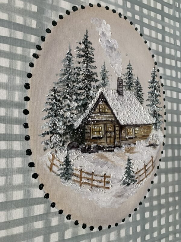Quadro Inverno na Cabana I — Obra Original Pintada à Mão - Imagem 2
