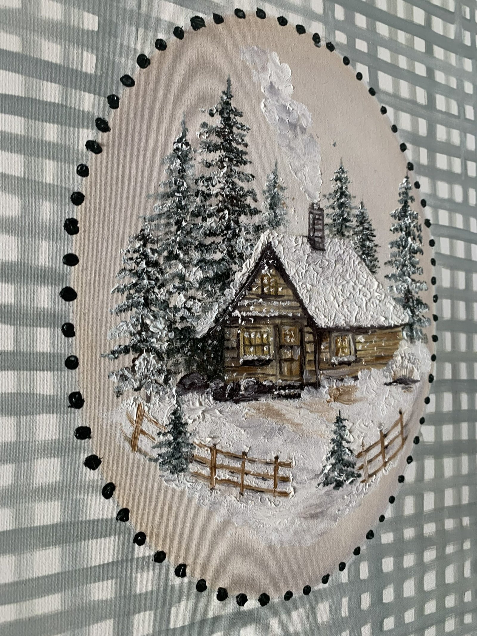 Quadro Inverno na Cabana I — Obra Original Pintada à Mão - Imagem 2