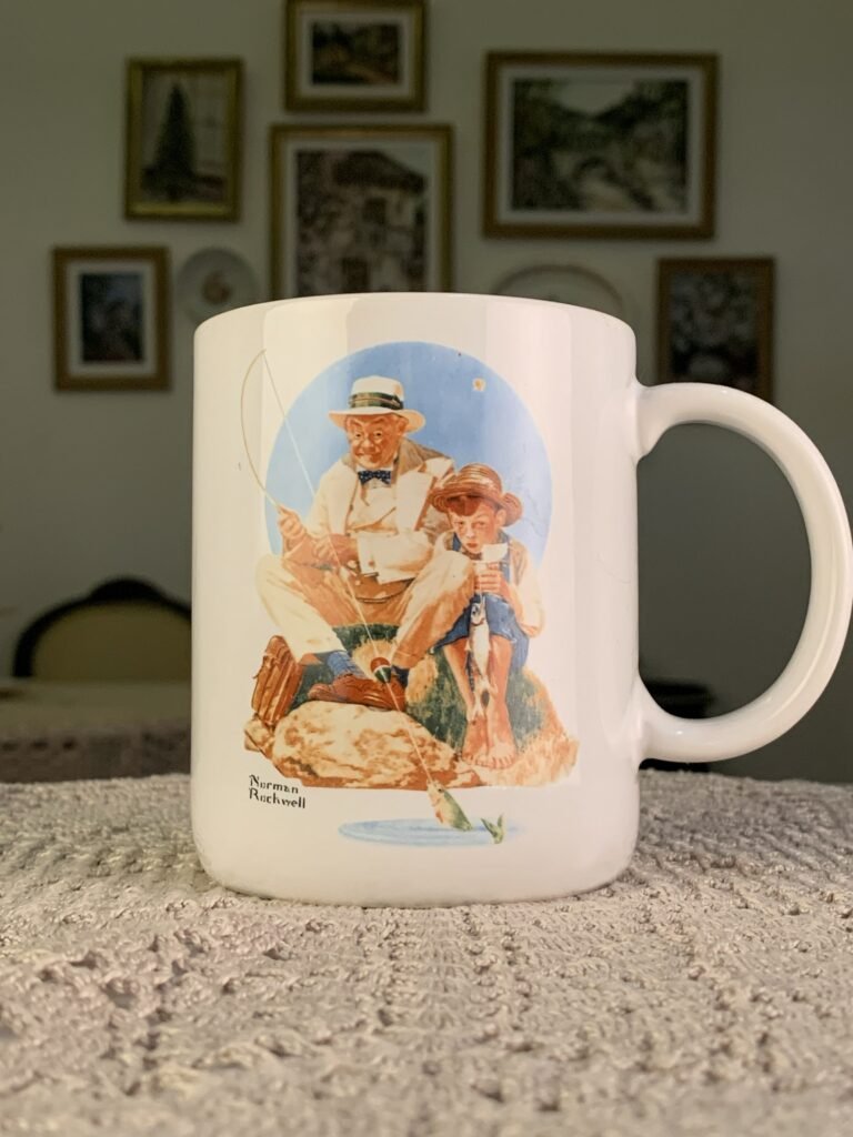 Caneca vintage Norman Rockwell Catching The Big One – Japão