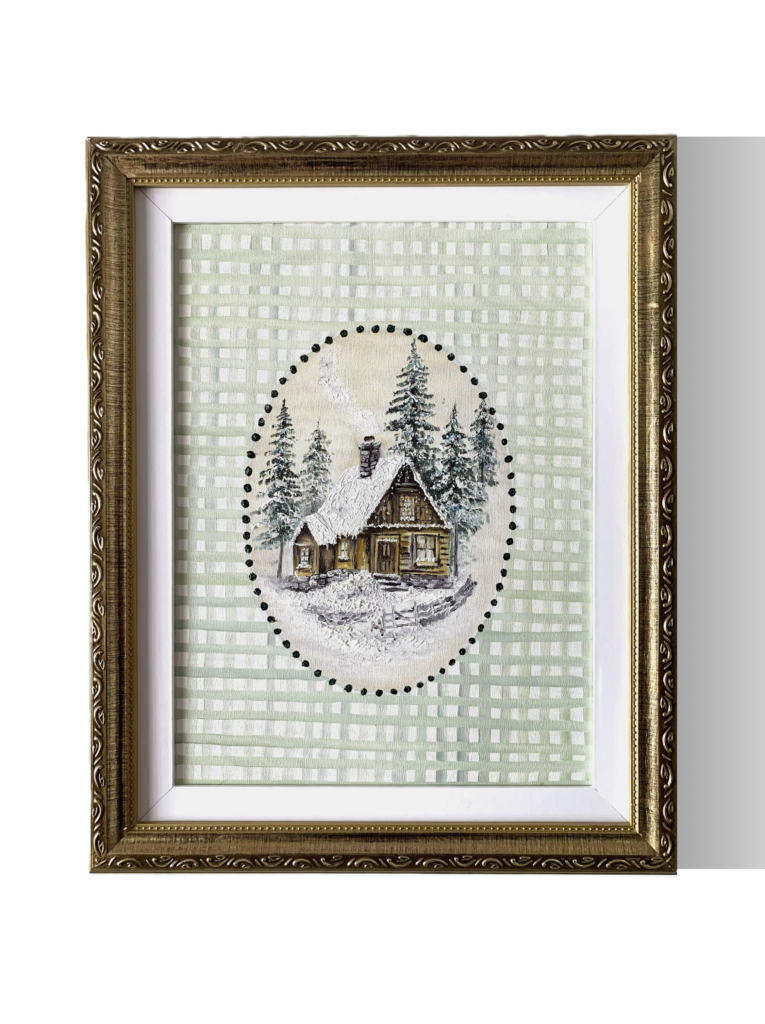Quadro Inverno na Cabana II - Obra Original Pintada à Mão