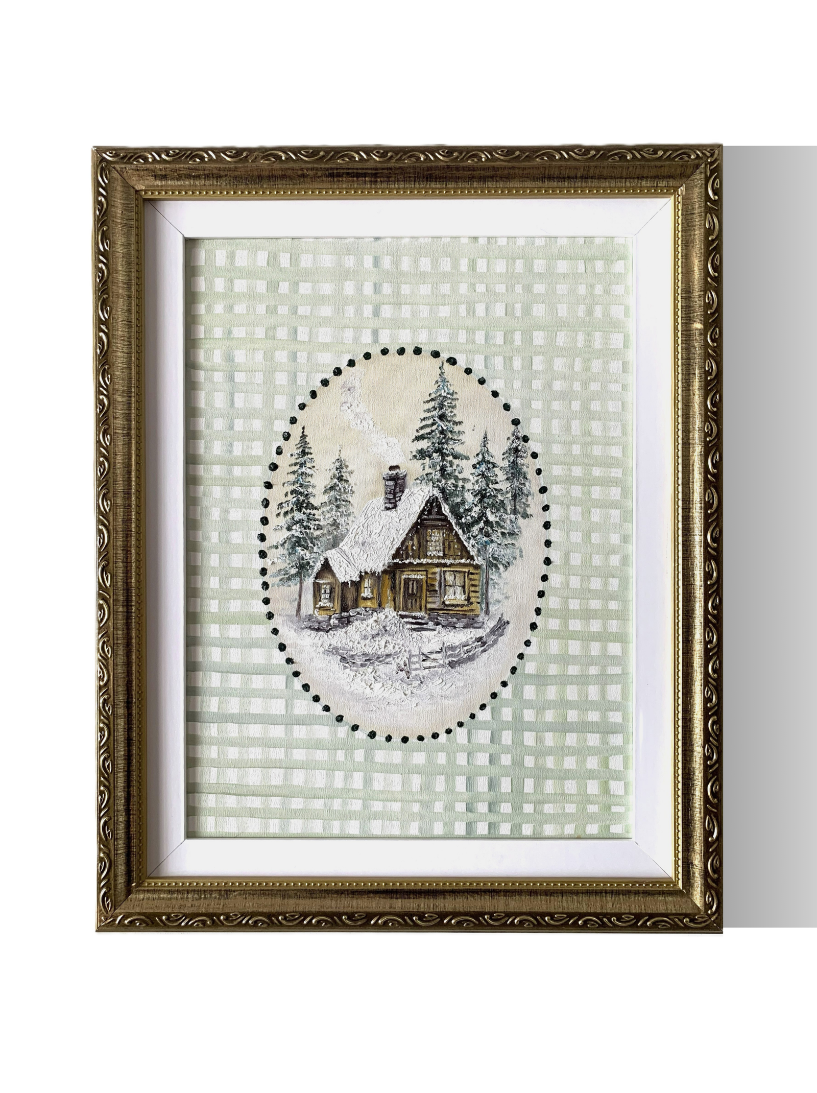Quadro Inverno na Cabana II - Obra Original Pintada à Mão - Imagem 1