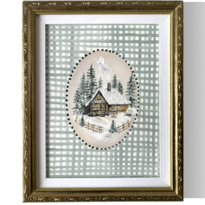 Quadro Inverno na Cabana I — Obra Original Pintada à Mão