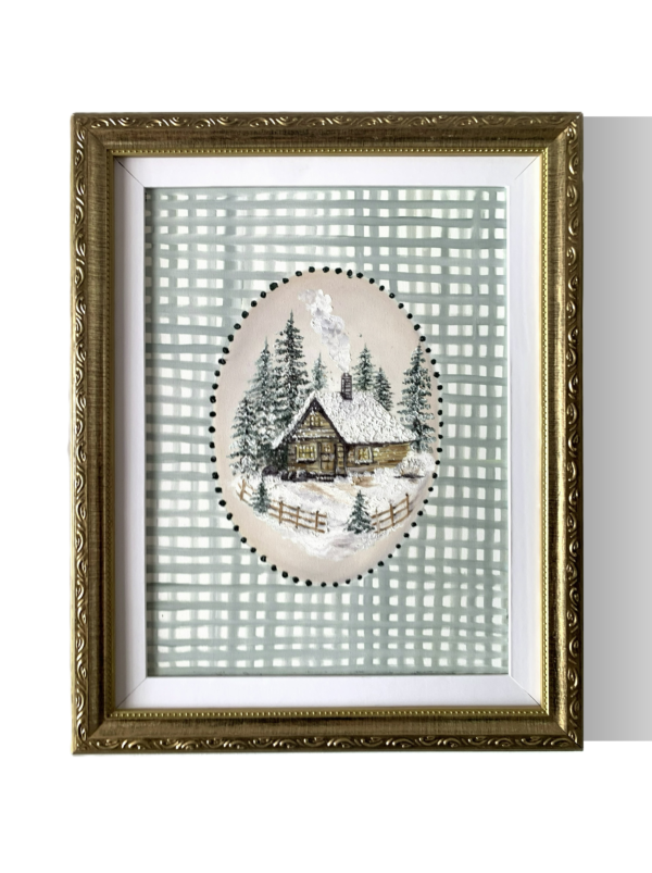 Quadro Inverno na Cabana I — Obra Original Pintada à Mão - Imagem 1