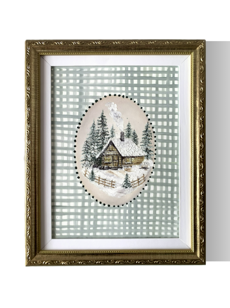 Quadro Inverno na Cabana I — Obra Original Pintada à Mão