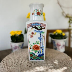 Vaso japonês vintage Miyako Imari com flores e bambu