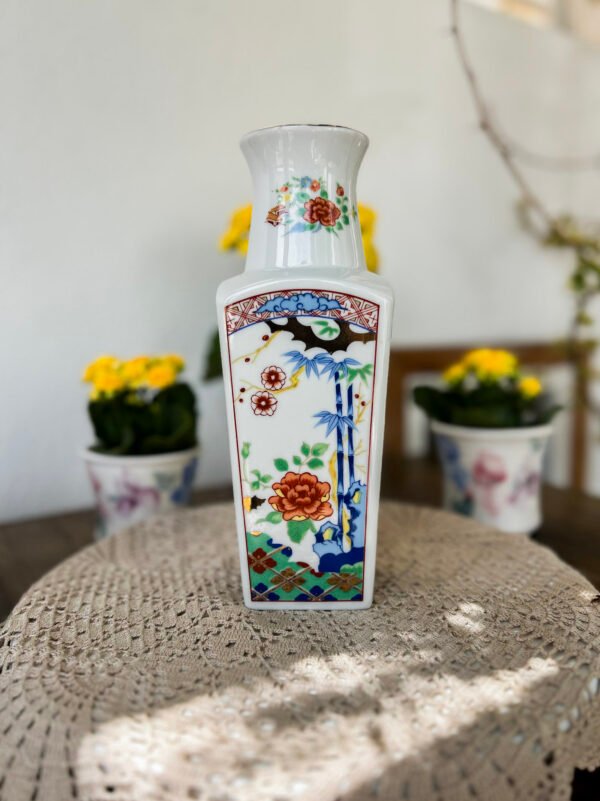 Vaso japonês vintage Miyako Imari com flores e bambu - Imagem 1