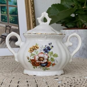 Açucareiro Japonês Floral com Tampa e Duas Alças