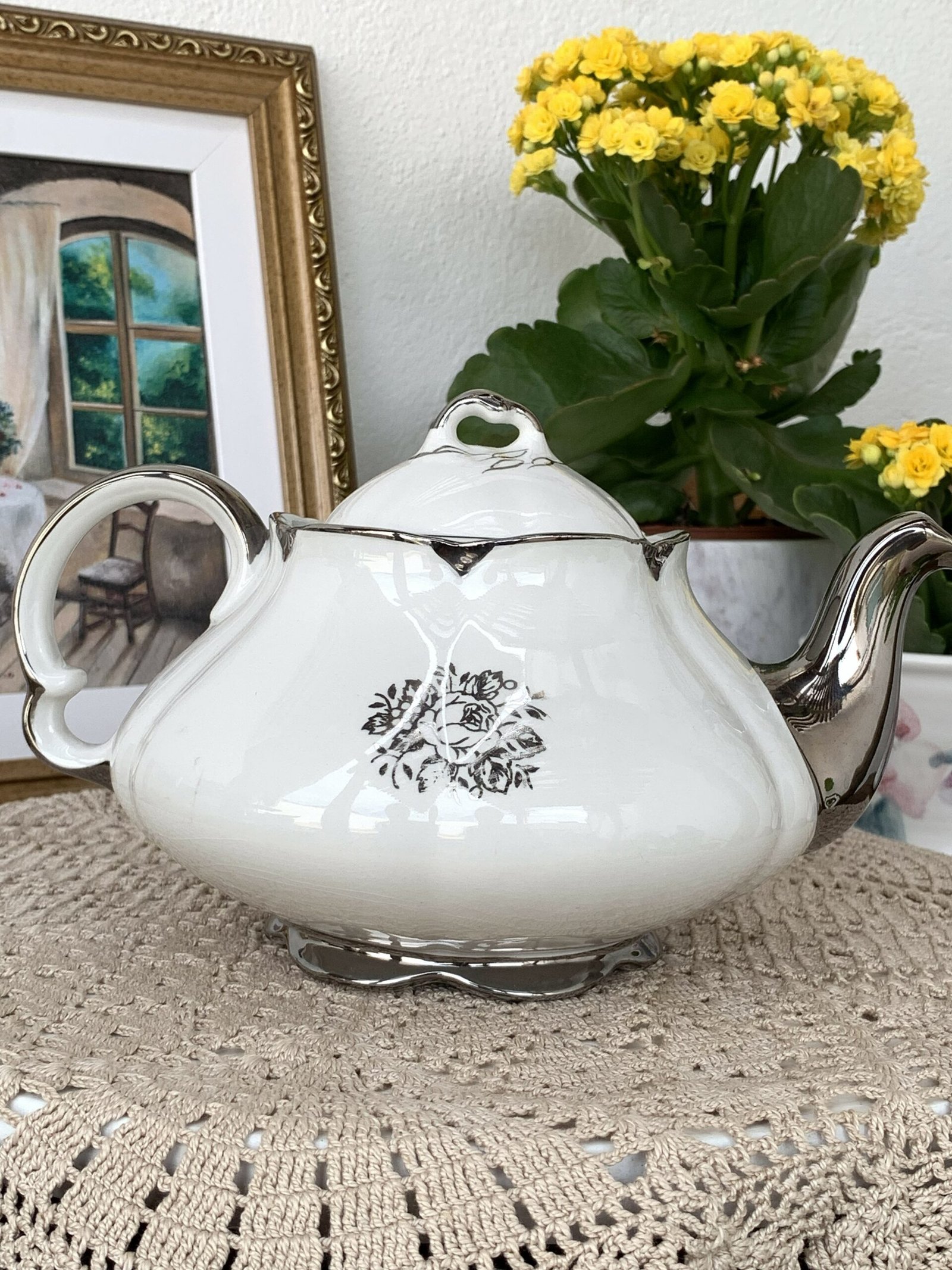 Bule Inglês Ellgreave Floral Branco e Prateado - Imagem 2