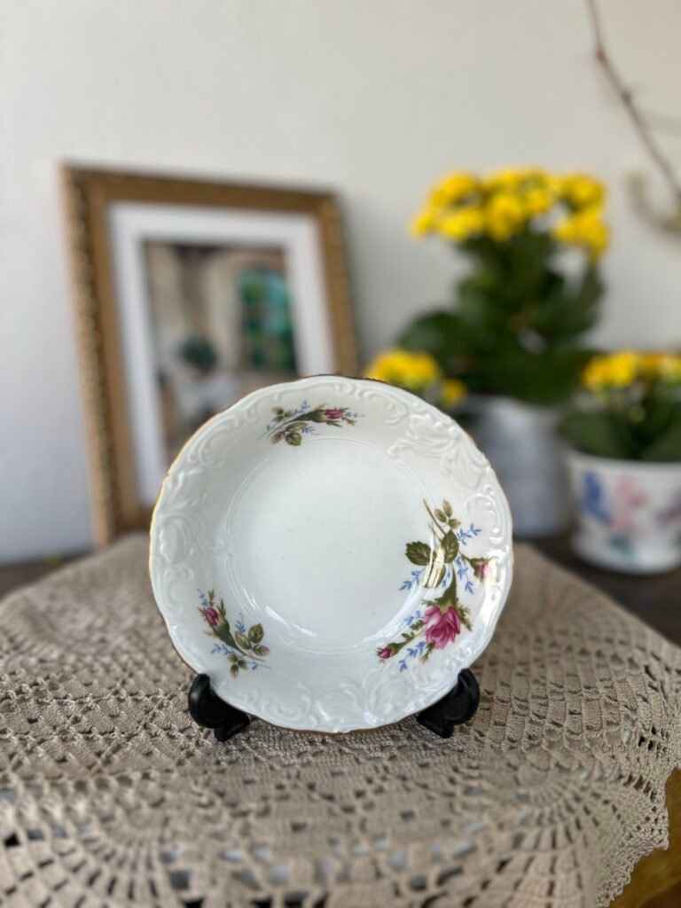 Finger Bowl Vintage Wałbrzych com Rosas Rosadas – Porcelana Polonesa