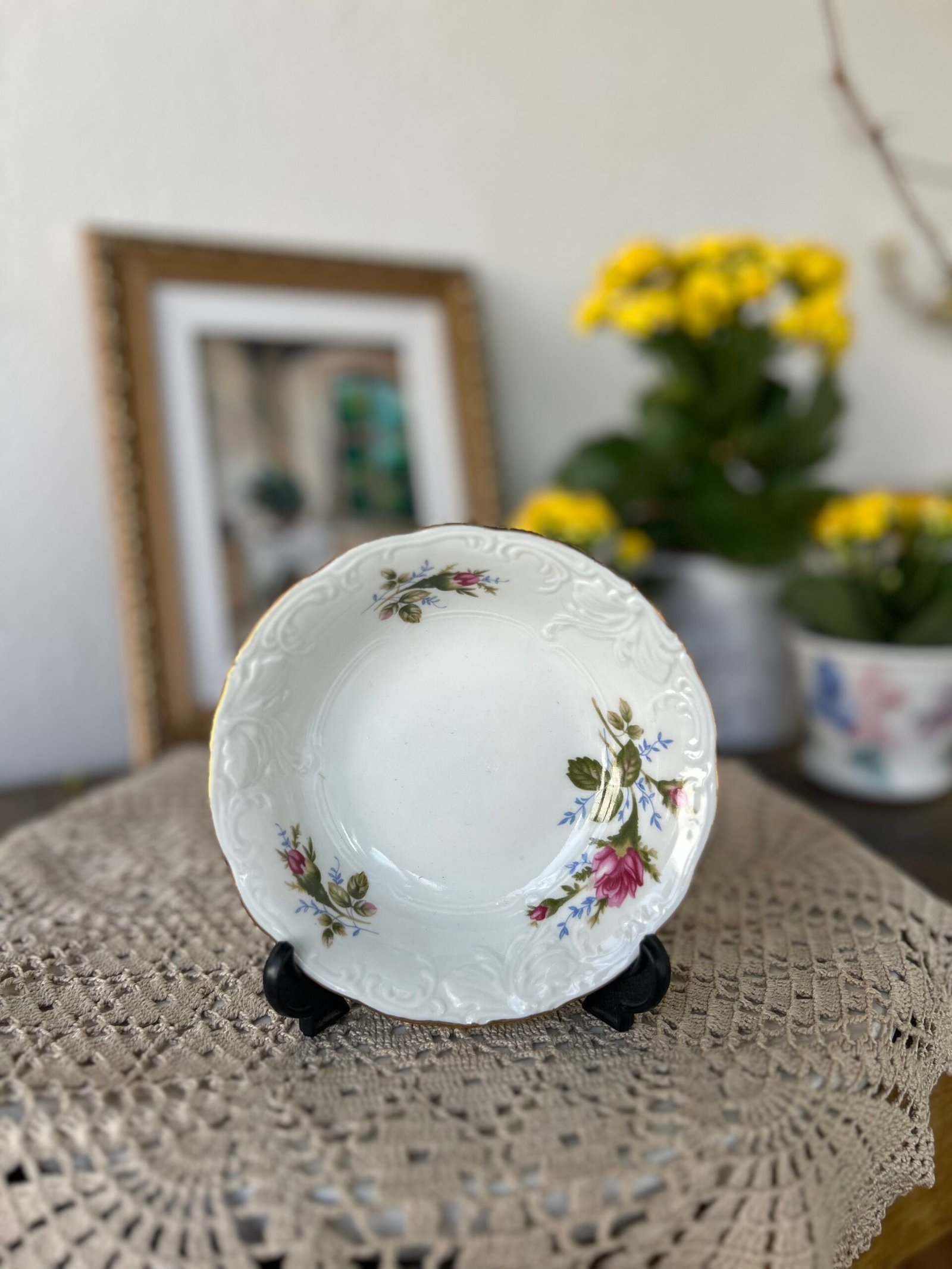 Finger Bowl Vintage Wałbrzych com Rosas Rosadas – Porcelana Polonesa - Imagem 1