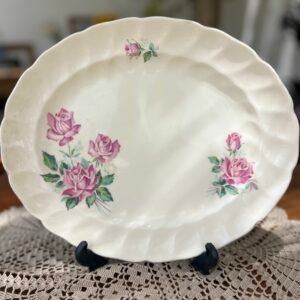 Travessa oval Johnson Bros inglesa com rosas cor-de-rosa