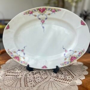 Travessa grande Victoria tcheca vintage com rosas e detalhes dourados