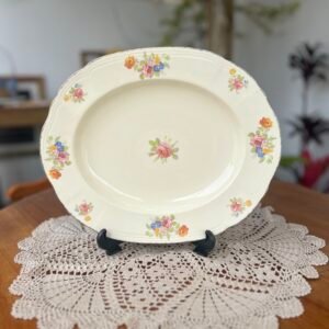 Travessa oval inglesa vintage Alfred Meakin com flores coloridas